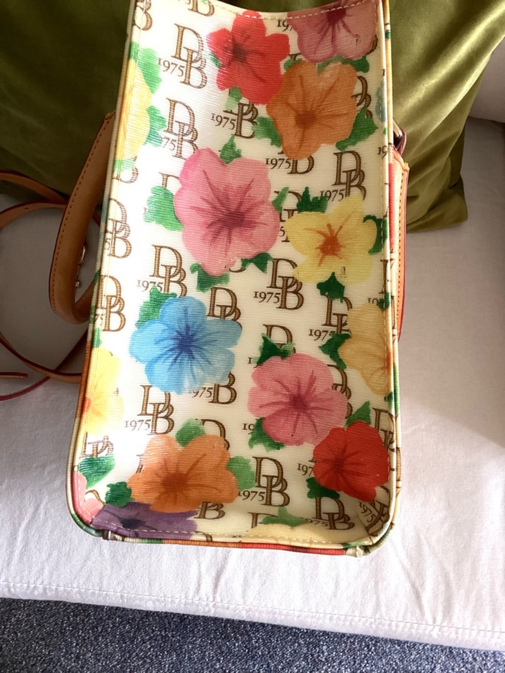 Dooney & Bourke Multicolor Floral Tote with Tan Leather Trim - Picture 12 of 16